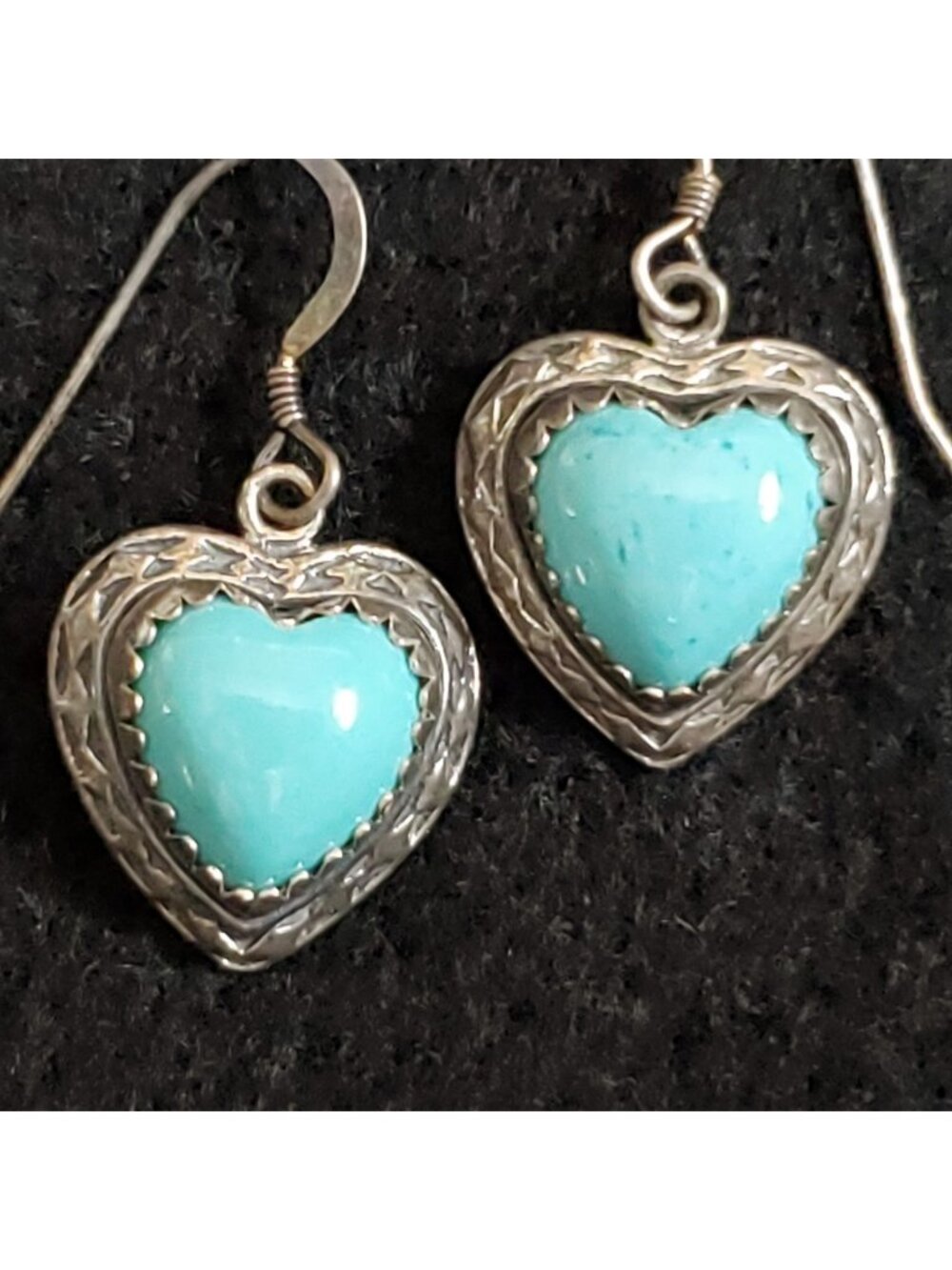 Sterling Silver Heart Earrings Blue Stone Dangle .5"